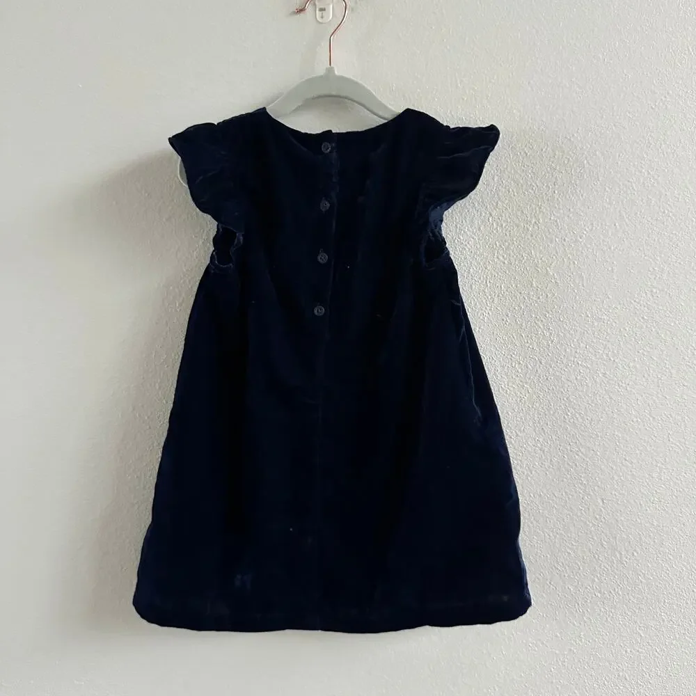 JoJo Maman Bebe Girls 18-24M Blue Velvet Smocked Dress